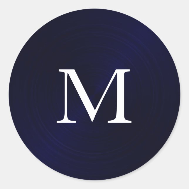 Navy Blue Brushed Metallic Monogram Initial Classic Round Sticker (Front)