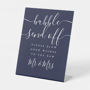 Navy Blue Bubble Send Off Chic Script Pedestal Sign