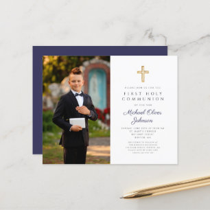 Navy Blue Budget Cross Photo Boy First Communion