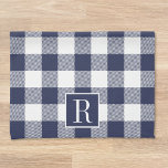 Navy Blue Buffalo Check Monogram Tea Towel<br><div class="desc">Custom-designed modern rustic kitchen towel featuring personalised monogram on navy blue buffalo check pattern.</div>