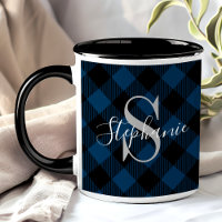 Navy Blue Buffalo Plaid Rustic Monogram Name