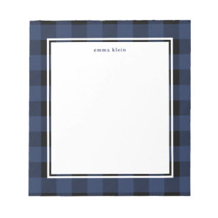 Navy Blue Buffalo Plaid Tartan Name Notepad
