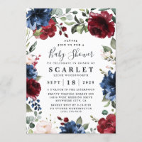 Navy Blue Burgundy Blush Pink Floral Baby Shower