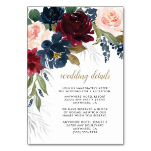 Navy Blue Burgundy Blush Wedding Enclosure Cards