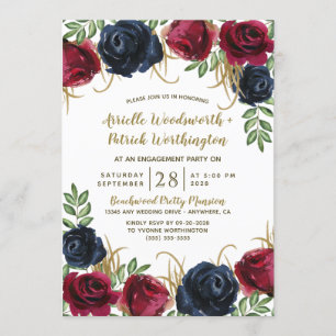 Navy Blue Burgundy Engagement Party Invitations