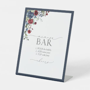 Navy Blue Burgundy Floral Bridal Shower Mimosa Bar Pedestal Sign