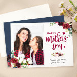 Navy Blue Burgundy Floral Happy Mother's Day Photo Card<br><div class="desc">Happy Mother's Day Navy Blue Burgundy Floral Photo Flat Card. 
(1) For further customisation,  please click the "customise further" link and use our design tool to modify this template. 
(2) If you need help or matching items,  please contact me.</div>