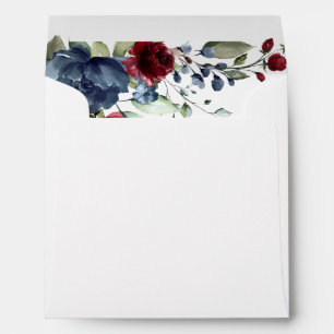 Navy Blue Burgundy Floral Watercolor Square Envelope