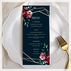 Navy Blue Burgundy Floral Wedding Menu
