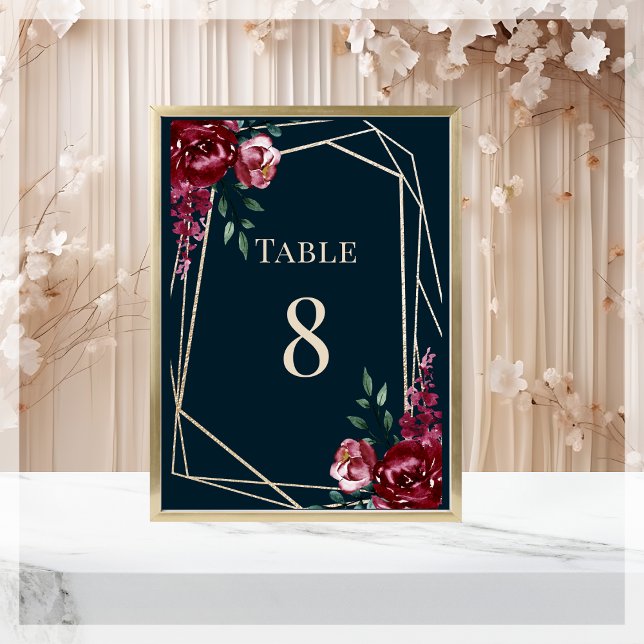 Navy Blue | Burgundy Floral Wedding  Table Number (Creator Uploaded)
