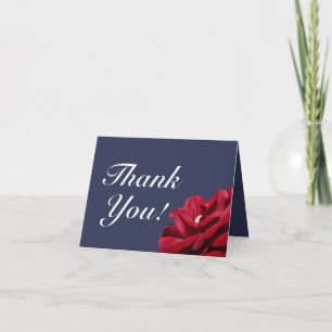 Navy Blue Burgundy Floral Wedding Thank You Card