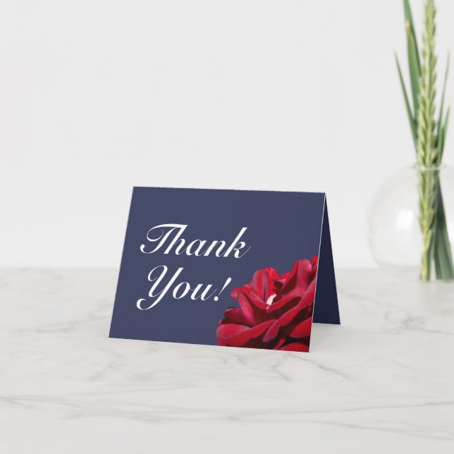 Navy Blue Burgundy Floral Wedding Thank You Card (Front)