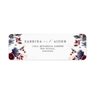 Navy Blue Burgundy Gothic Floral Wedding Address Return Address Label