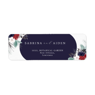 Navy Blue Burgundy Gothic Floral Wedding Address Return Address Label