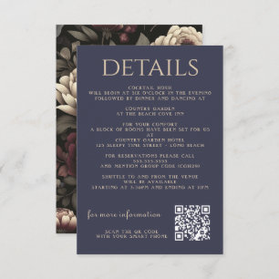 Navy Blue & Burgundy Moody Floral Enclosure Card