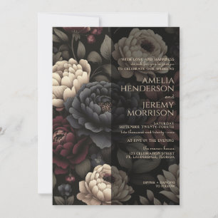 Navy Blue & Burgundy Moody Floral Invitation