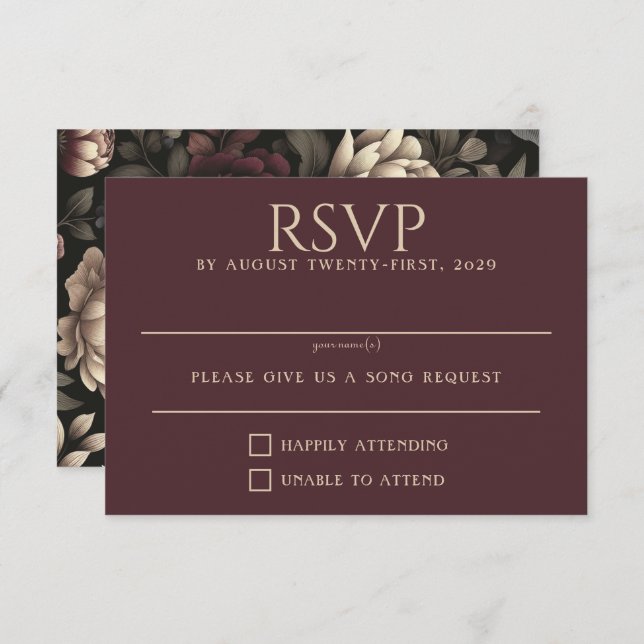 Navy Blue & Burgundy Moody Floral RSVP Card (Front/Back)