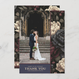 Navy Blue & Burgundy Moody Floral Thank You Card