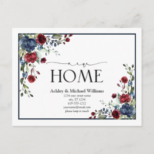 Navy Blue Burgundy New Home Moving Announcement