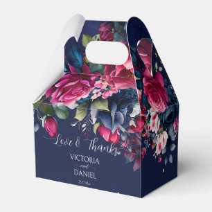 Navy blue burgundy pink roses wedding thank you favour box