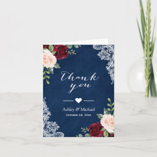 Navy Blue Burgundy Red Blush Floral Lace Thank You