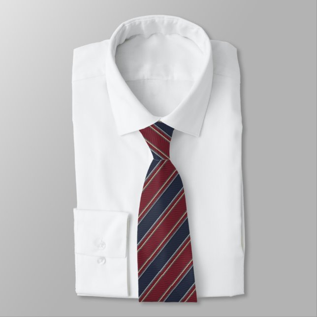 Navy Blue Burgundy Red Classic Regimental Stripe Tie (Tied)