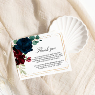 Navy Blue & Burgundy Rose Funeral Thank You Note