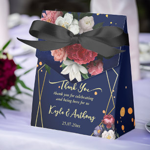 Navy blue burgundy roses wedding custom favour box