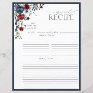 Navy Blue Burgundy Shower Recipe Binder Page