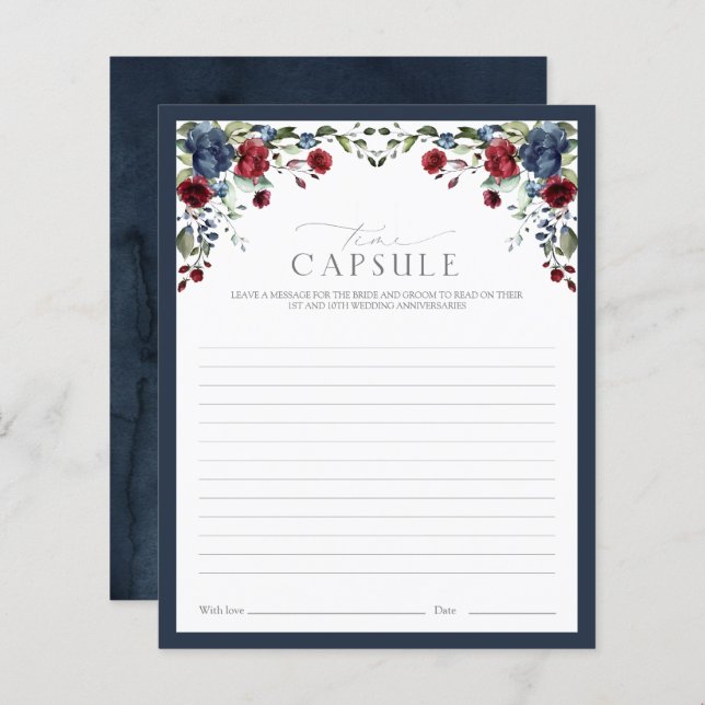 Navy Blue Burgundy Time Capsule Floral Shower Game (Front/Back)