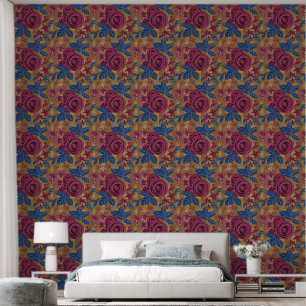 Navy Blue Burgundy Watercolor Floral Botanical Wallpaper
