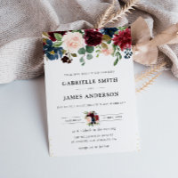 navy blue & burgundy watercolor floral wedding