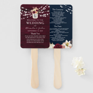 Navy Blue Burgundy Wedding Program Hand Fan