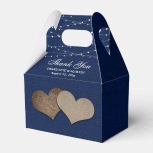 Navy Blue Burlap Heart Wedding Thank You Favour Box