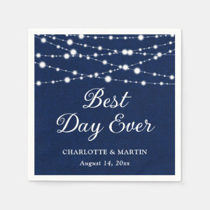 Navy Blue Burlap String Lights Rustic Wedding Napkin