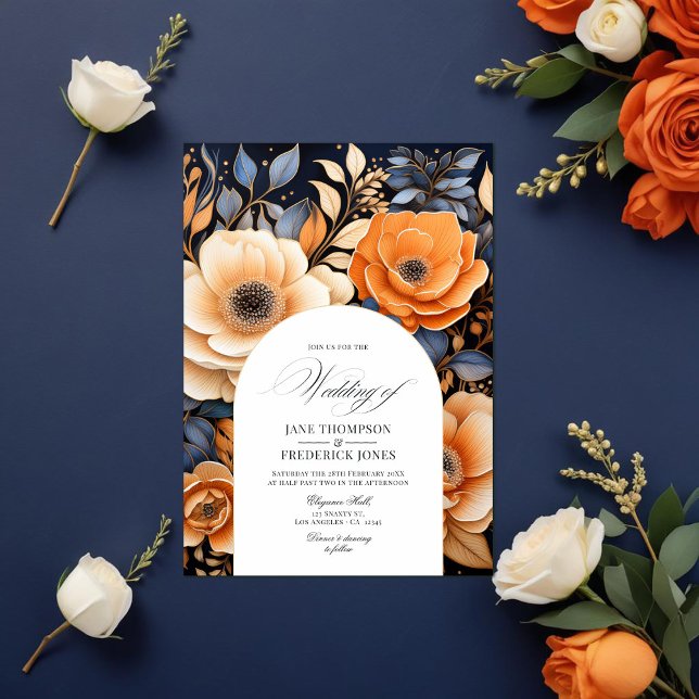 Navy Blue, Burnt Orange and Champagne Wedding Invitation (Navy Blue, Burnt Orange and Champagne Wedding Invitation)