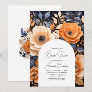 Navy Blue, Burnt Orange & Champagne Bridal Shower Invitation