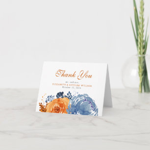 Navy Blue  Burnt Orange Fall Floral Thank You Card