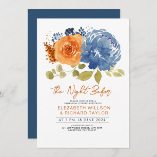 Navy Blue Burnt Orange Floral Rehearsal Dinner Invitation