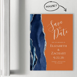 Navy Blue Burnt Orange Magnetic Save the Date