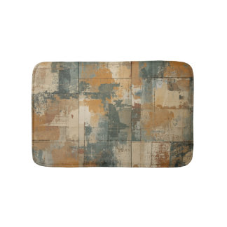 Navy Blue Burnt Orange Rustic Weathered Wood Bath Mat