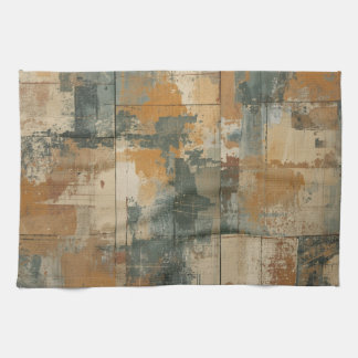 Navy Blue Burnt Orange Rustic Weathered Wood Tea Towel