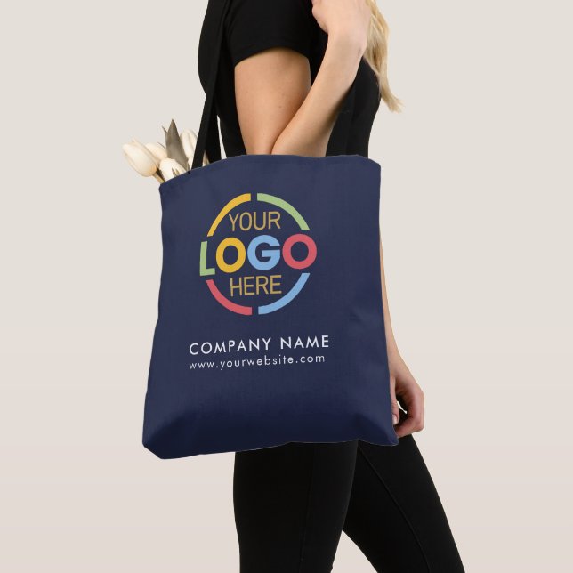 Navy Blue Business Company Logo Promotional Gift  Tote Bag (Close Up)