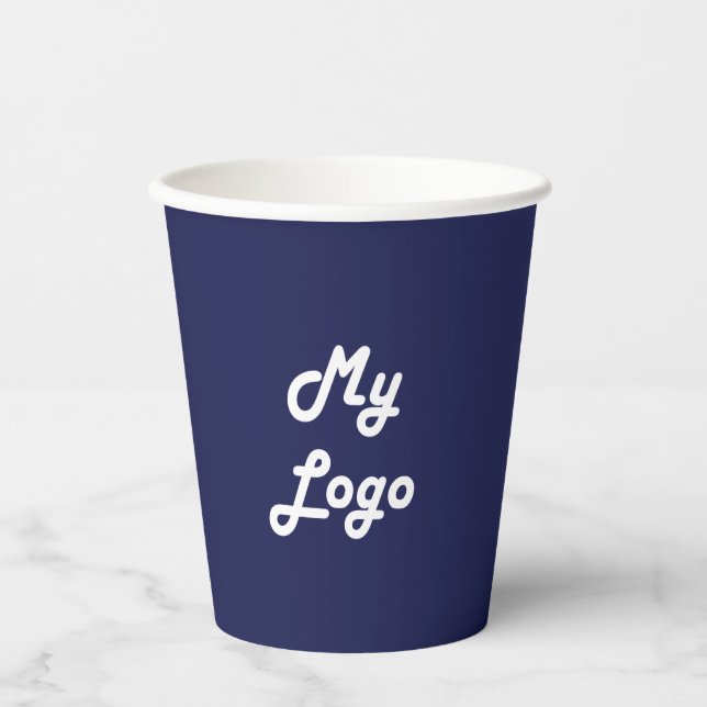 Navy blue  business corporate logo qr code paper cups (Front)