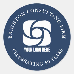 Navy Blue Business Logo Custom Company Marketing Classic Round Sticker