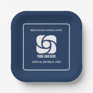 Navy Blue Business Logo Custom Company Party Paper Plate