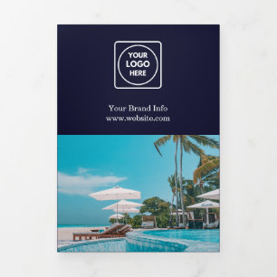 Navy Blue Business Logo Custom Folded Design Tri-Fold Card