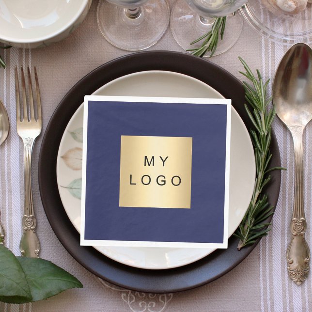 Navy blue business logo luncheon napkin (Creator Uploaded)