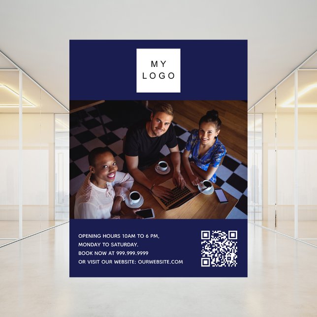 Navy blue business logo photo welcome QR-code Poster (Creator Uploaded)