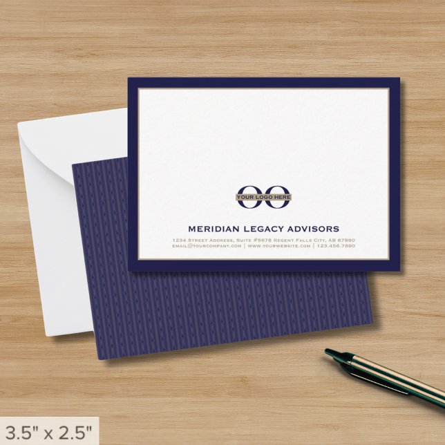 Navy Blue Business Note Card with Logo (Creator Uploaded)